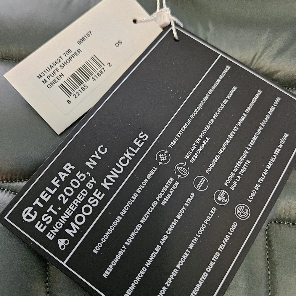 Telfar Moose Knuckles Army Green Puffer Medium Shopping Bag - Picture 6 of 8